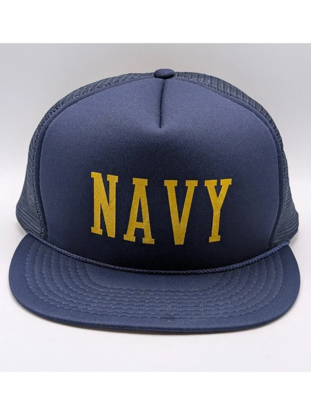 Vintage US Navy Hat Snapback Dark Blue Mesh Foam Trucker Cap American Military